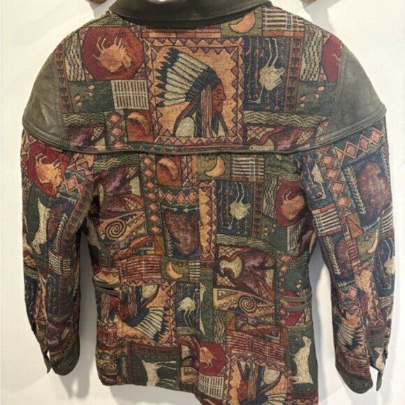 🌟VINTAGE🌟 LEATHER RANCH- Tapestry JACKET - Picture 7 of 14
